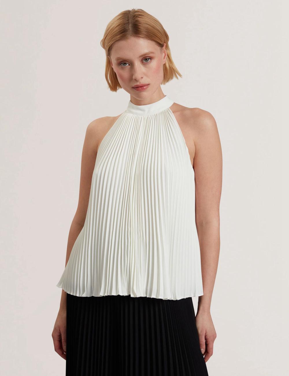 Ted Baker JAMAYA - High Halter Neck Pleated Sleeveless Oberteile Damen Ivory | MVFLU-2457