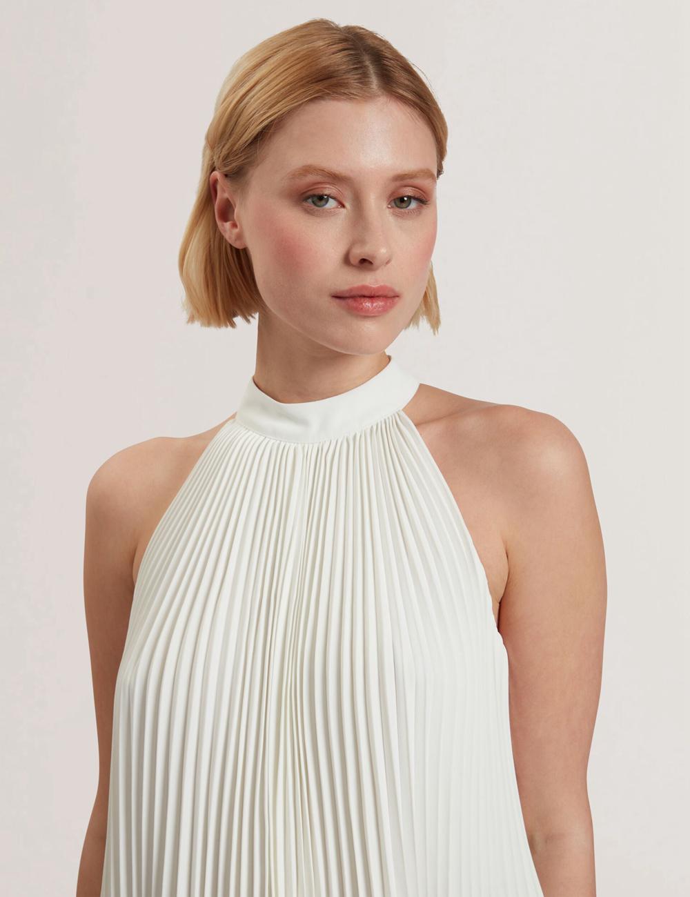 Ted Baker JAMAYA - High Halter Neck Pleated Sleeveless Oberteile Damen Ivory | MVFLU-2457