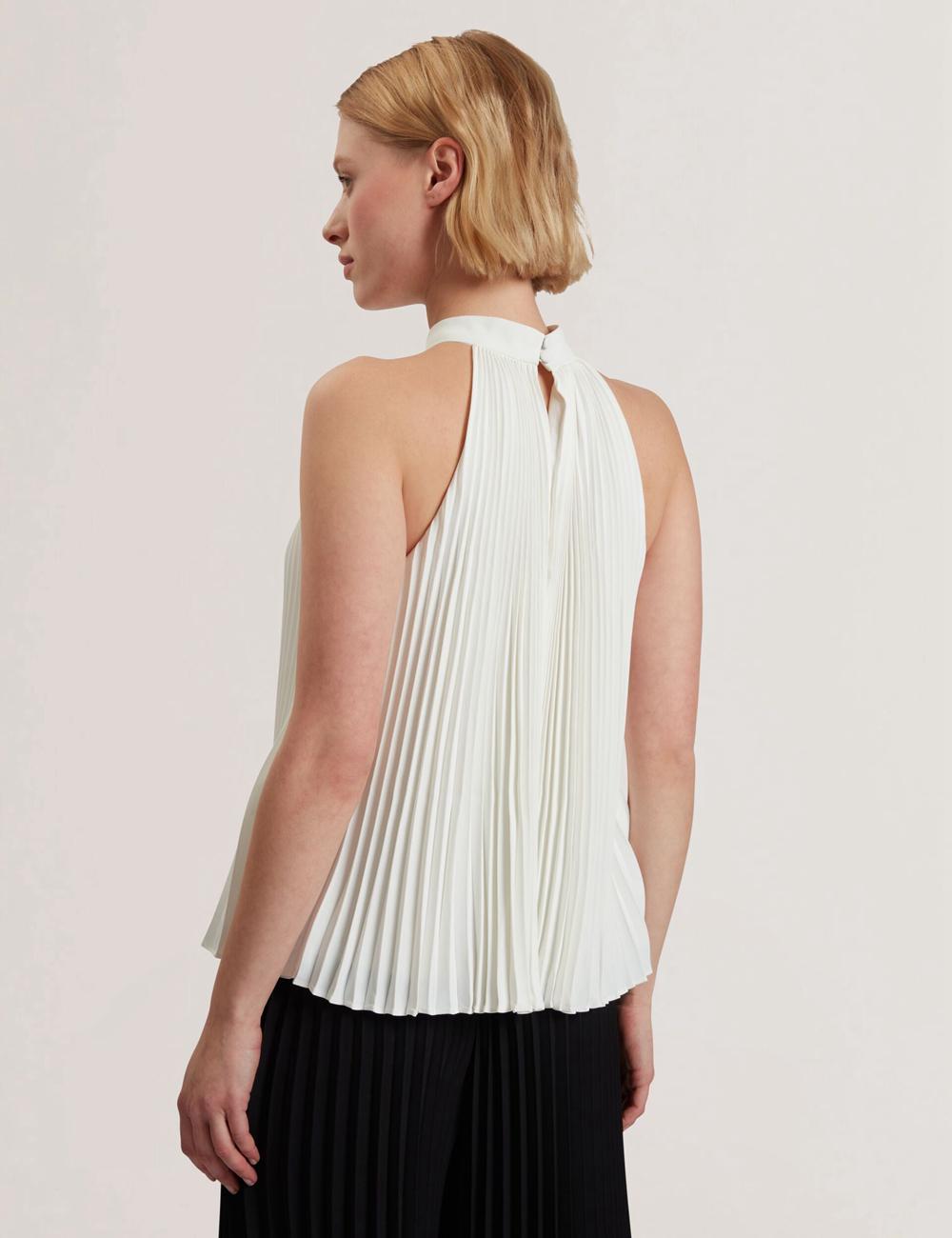 Ted Baker JAMAYA - High Halter Neck Pleated Sleeveless Oberteile Damen Ivory | MVFLU-2457