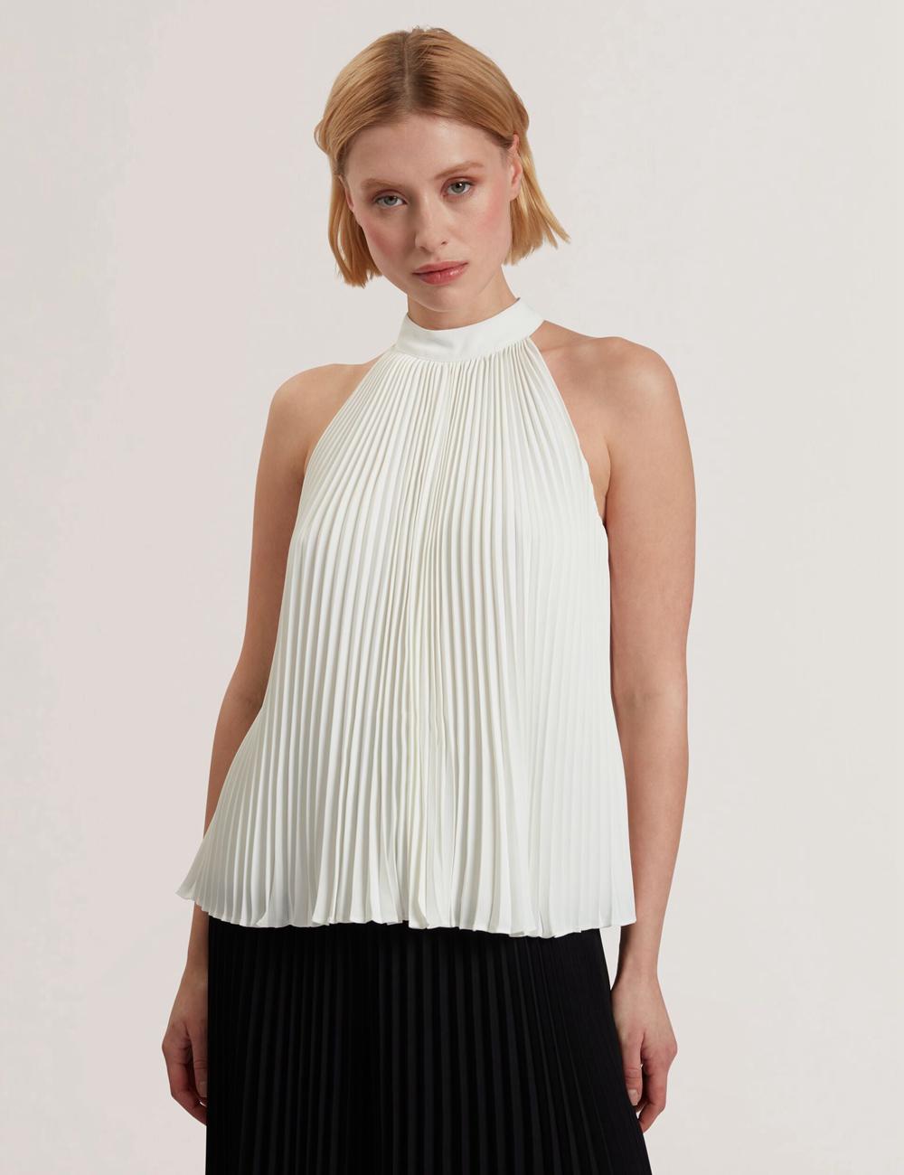 Ted Baker JAMAYA - High Halter Neck Pleated Sleeveless Oberteile Damen Ivory | MVFLU-2457