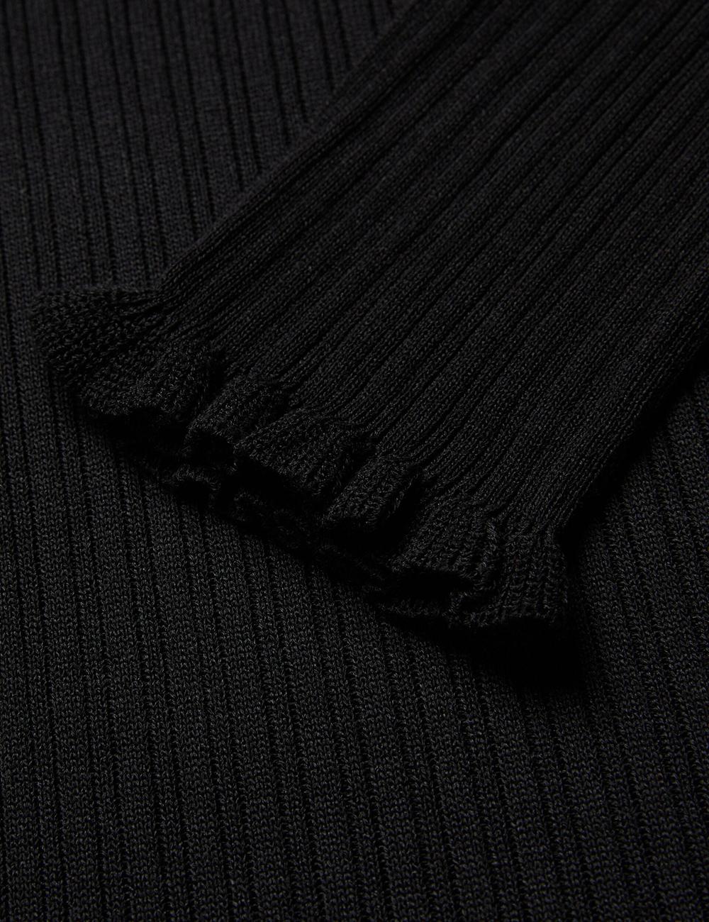 Ted Baker JANITTT - Ruffle Trim High Neck Ribbed Pullover Damen Schwarz | DOAEG-0972