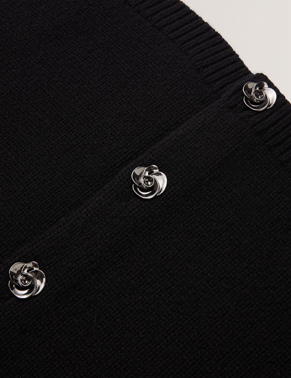 Ted Baker JAYCEY - Rose Button Knitted Crew Neck Strickjacke Damen Schwarz | NBMWO-4786