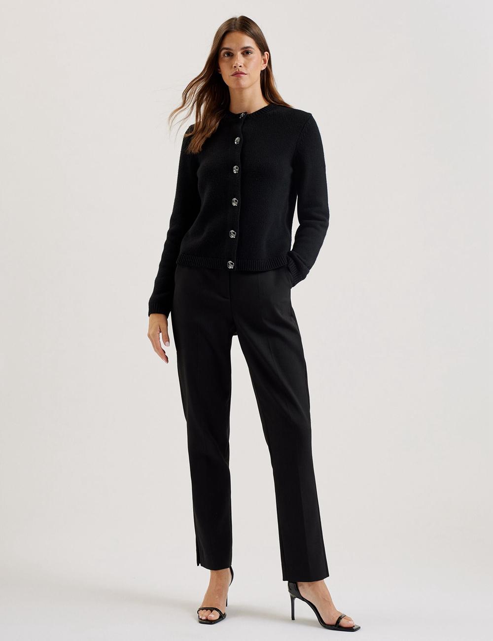 Ted Baker JAYCEY - Rose Button Knitted Crew Neck Strickjacke Damen Schwarz | NBMWO-4786