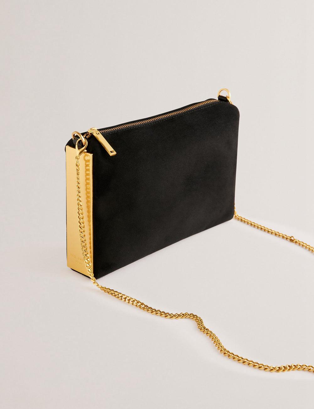 Ted Baker JEINER - Suede Clutch With Hardware Sides Unterarmtasche-Taschen Damen Schwarz | KHODB-6537