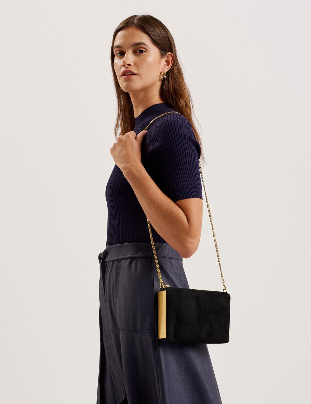 Ted Baker JEINER - Suede Clutch With Hardware Sides Unterarmtasche-Taschen Damen Schwarz | KHODB-6537