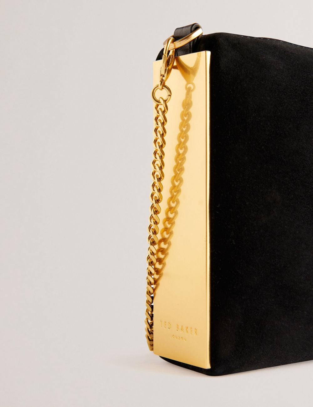 Ted Baker JEINER - Suede Clutch With Hardware Sides Unterarmtasche-Taschen Damen Schwarz | KHODB-6537
