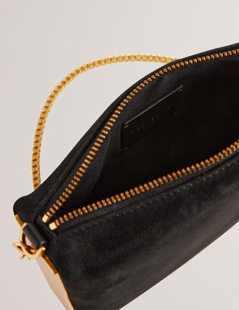 Ted Baker JEINER - Suede Clutch With Hardware Sides Unterarmtasche-Taschen Damen Schwarz | KHODB-6537
