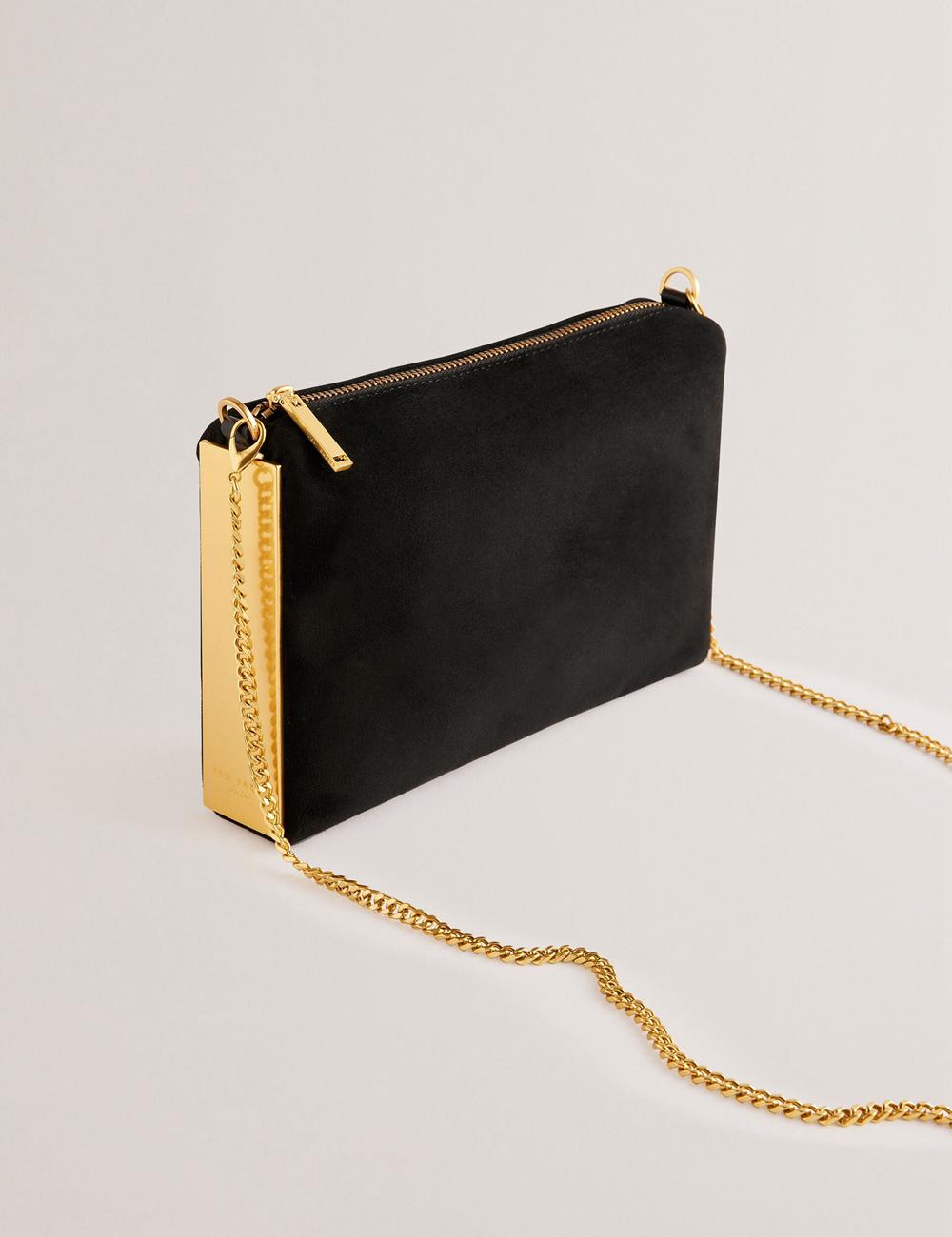 Ted Baker JEINER - Suede Clutch With Hardware Sides Unterarmtasche-Taschen Damen Schwarz | KHODB-6537