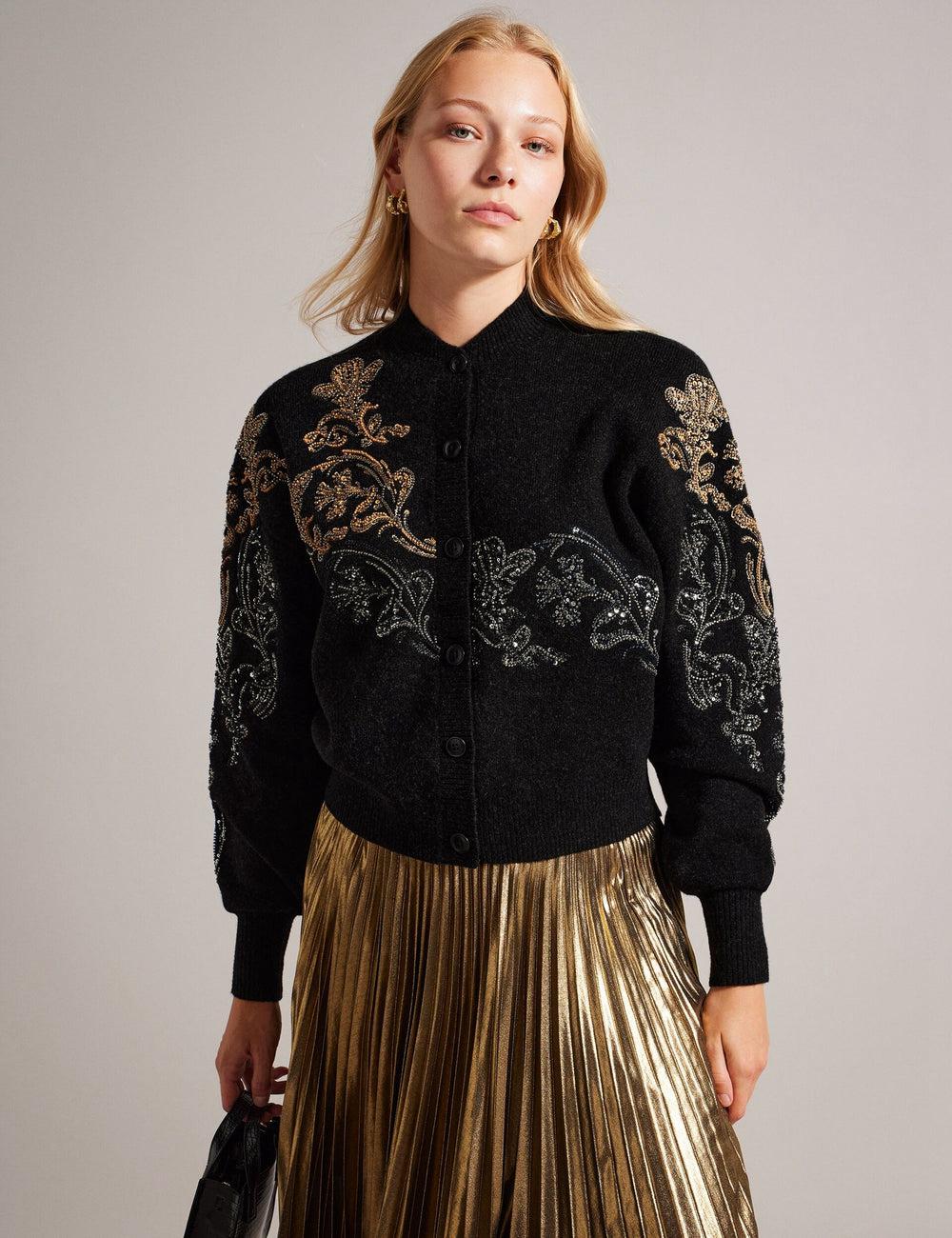 Ted Baker JENIIYY - Sequin Embellished Wool Bomber Strickjacke Damen Grau | PVQZT-2019