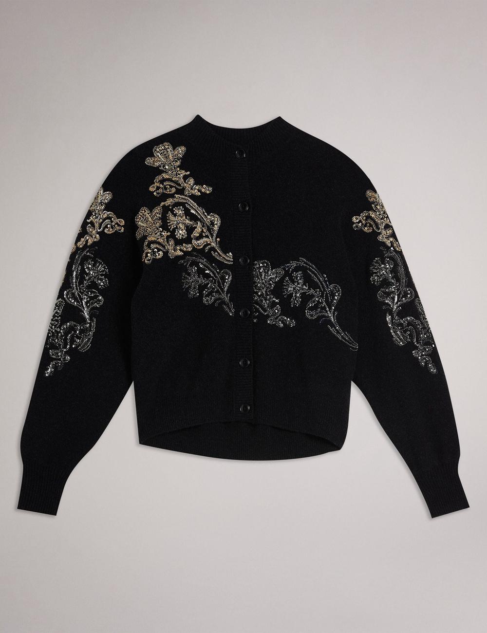Ted Baker JENIIYY - Sequin Embellished Wool Bomber Strickjacke Damen Grau | PVQZT-2019