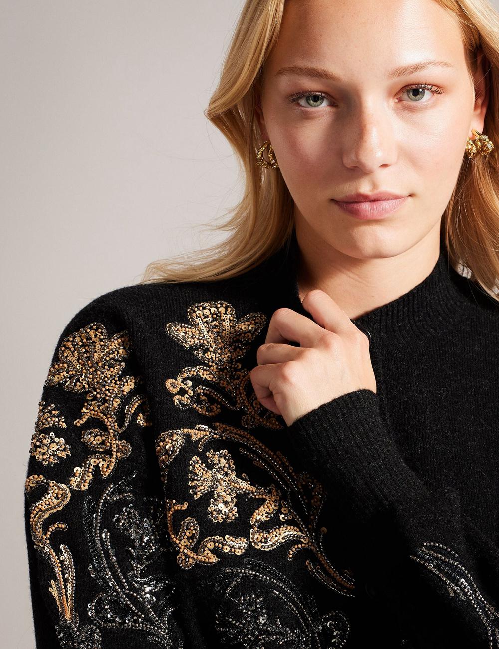 Ted Baker JENIIYY - Sequin Embellished Wool Bomber Strickjacke Damen Grau | PVQZT-2019