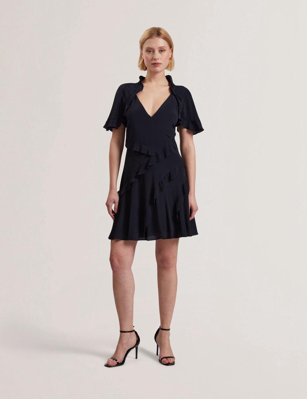 Ted Baker JOJII - Frill Trim Angel Sleeve Minikleid Damen Navy | CRJDU-6015
