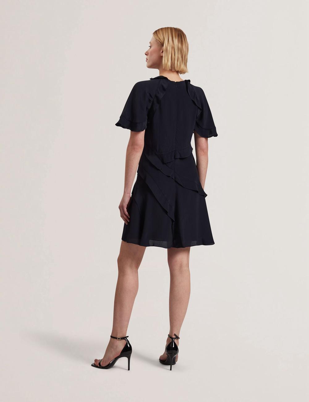 Ted Baker JOJII - Frill Trim Angel Sleeve Minikleid Damen Navy | CRJDU-6015
