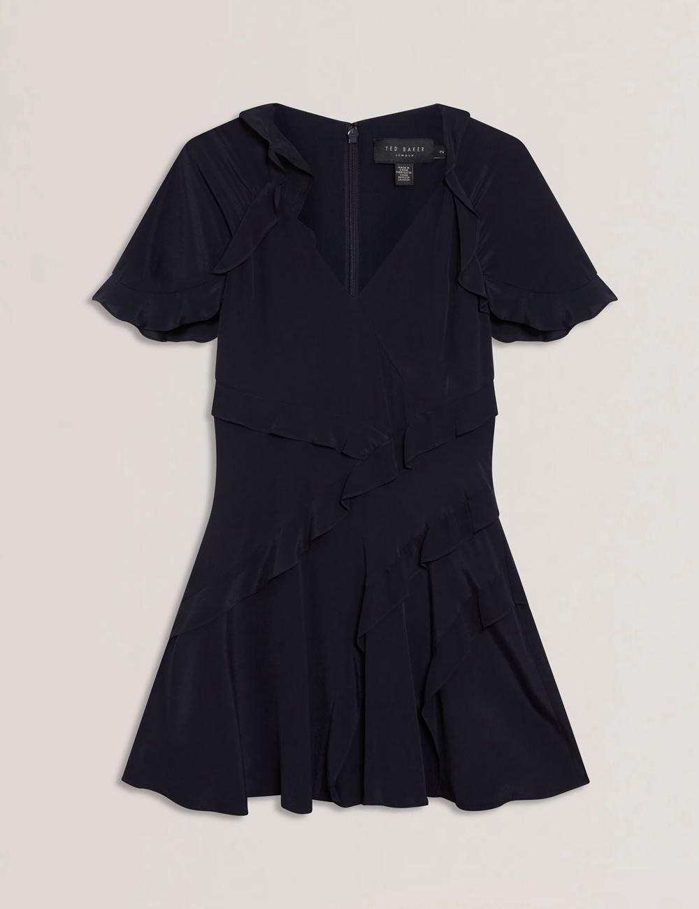 Ted Baker JOJII - Frill Trim Angel Sleeve Minikleid Damen Navy | CRJDU-6015