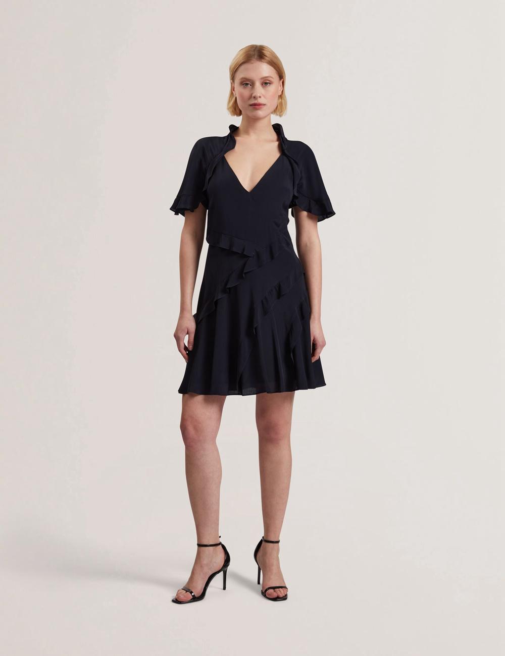 Ted Baker JOJII - Frill Trim Angel Sleeve Minikleid Damen Navy | CRJDU-6015