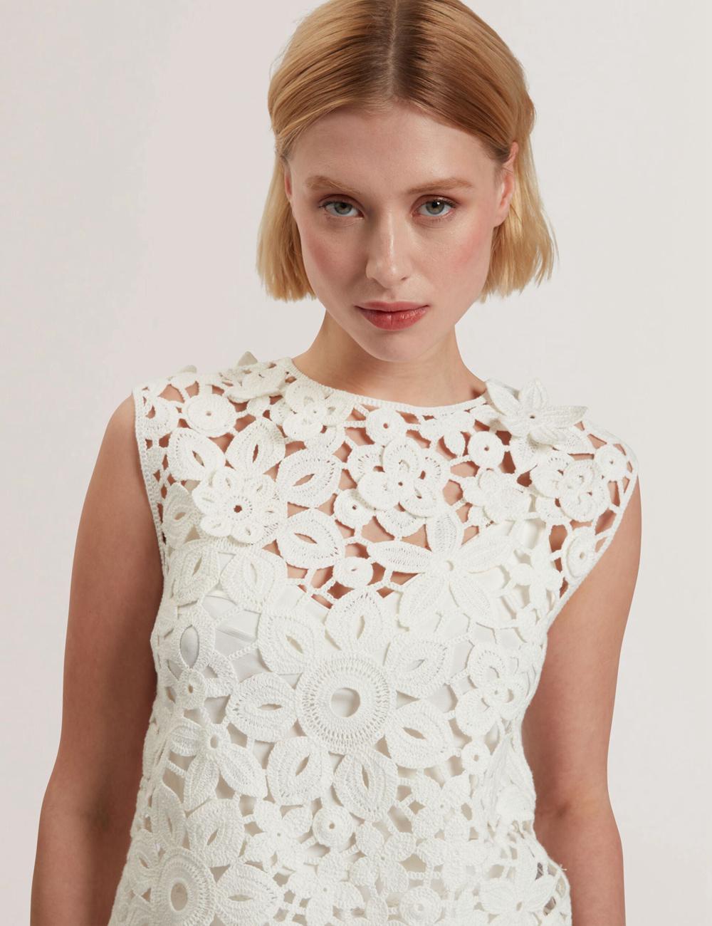 Ted Baker JOYYRA - Floral Crochet Knit Sleeveless Oberteile Damen Weiß | WRZYV-5304