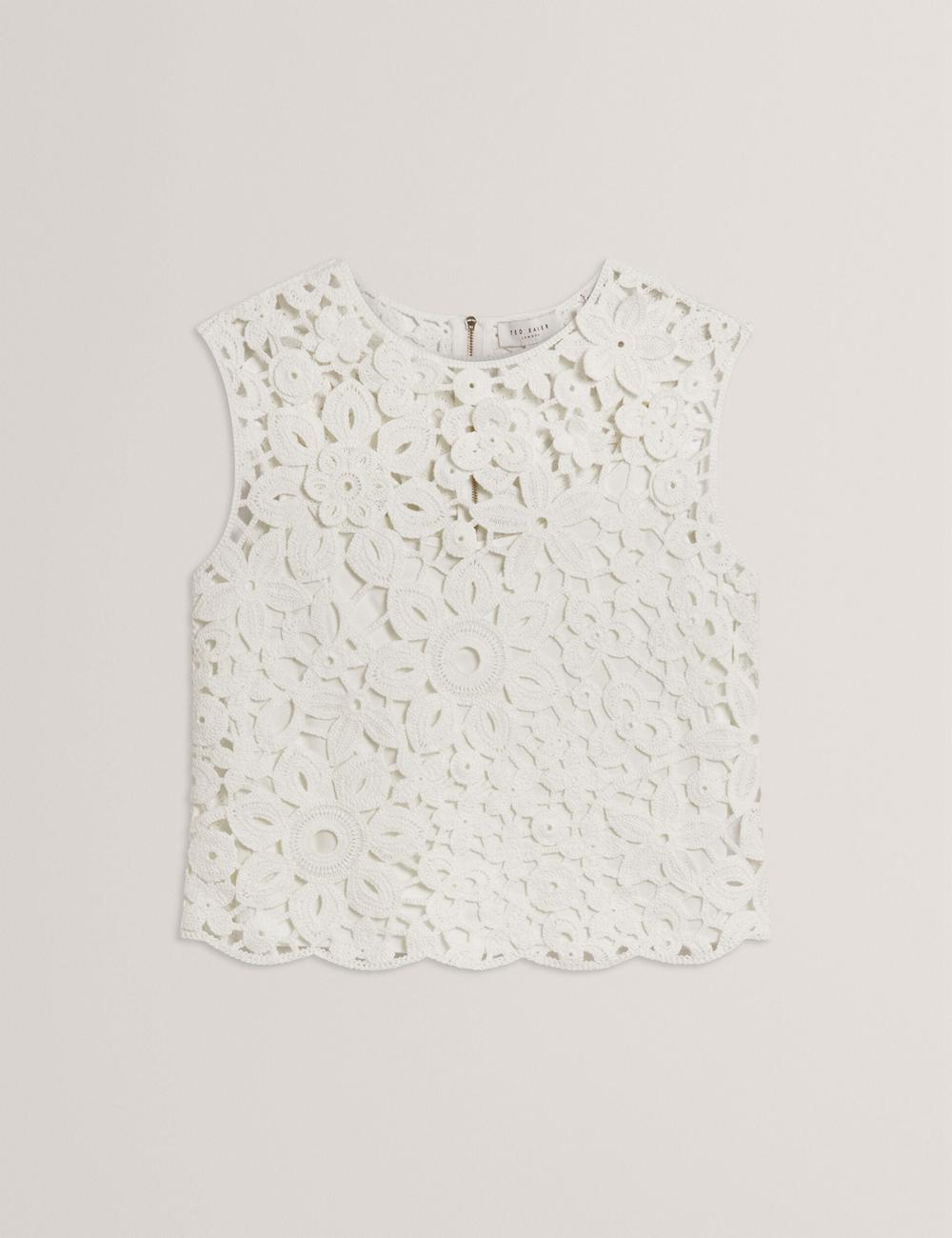 Ted Baker JOYYRA - Floral Crochet Knit Sleeveless Oberteile Damen Weiß | WRZYV-5304