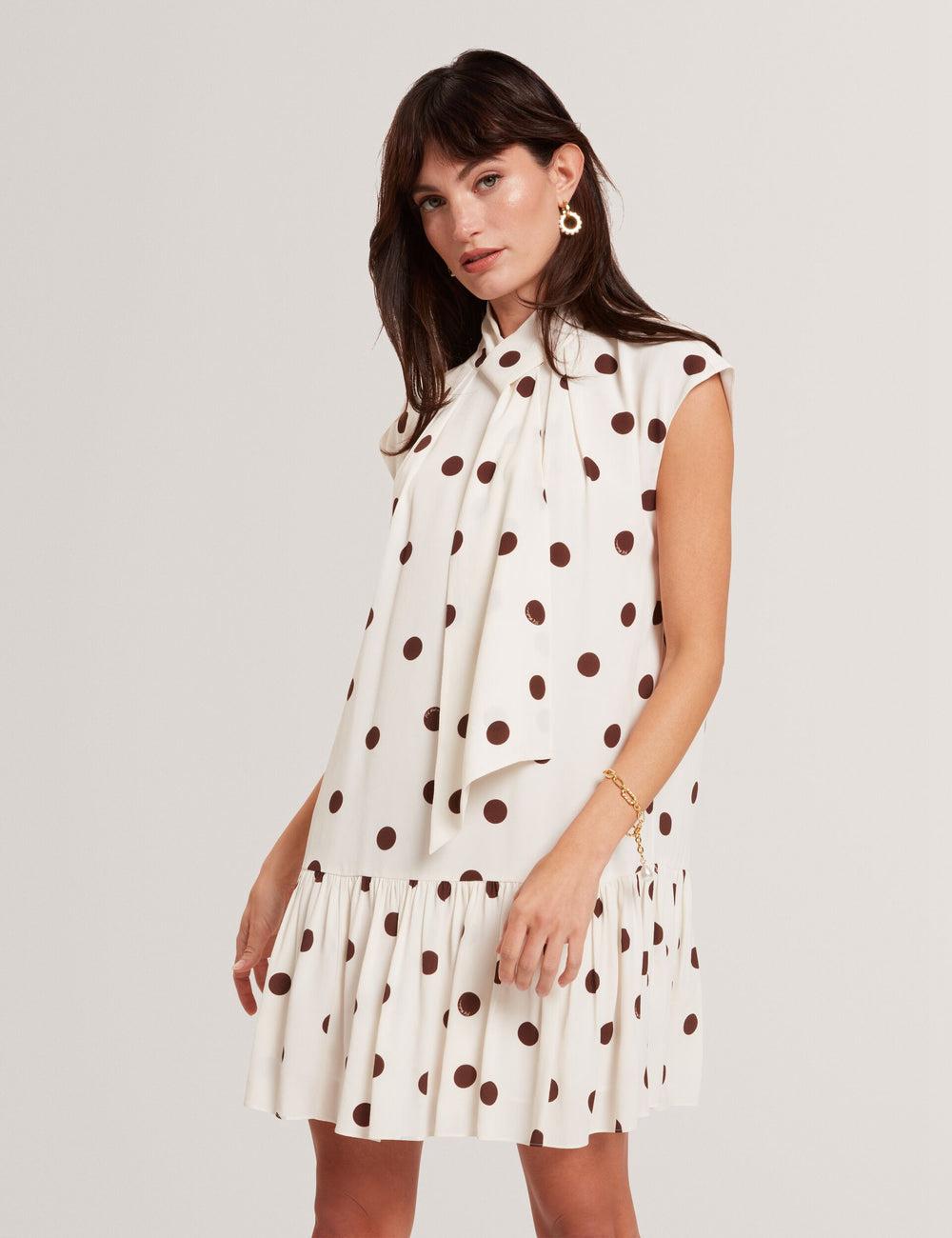 Ted Baker JUTUVA - Polka Dot Neck Shift Minikleid Damen Ivory | EHGFN-2879