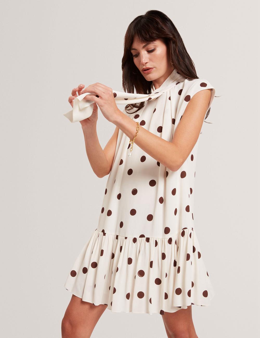 Ted Baker JUTUVA - Polka Dot Neck Shift Minikleid Damen Ivory | EHGFN-2879
