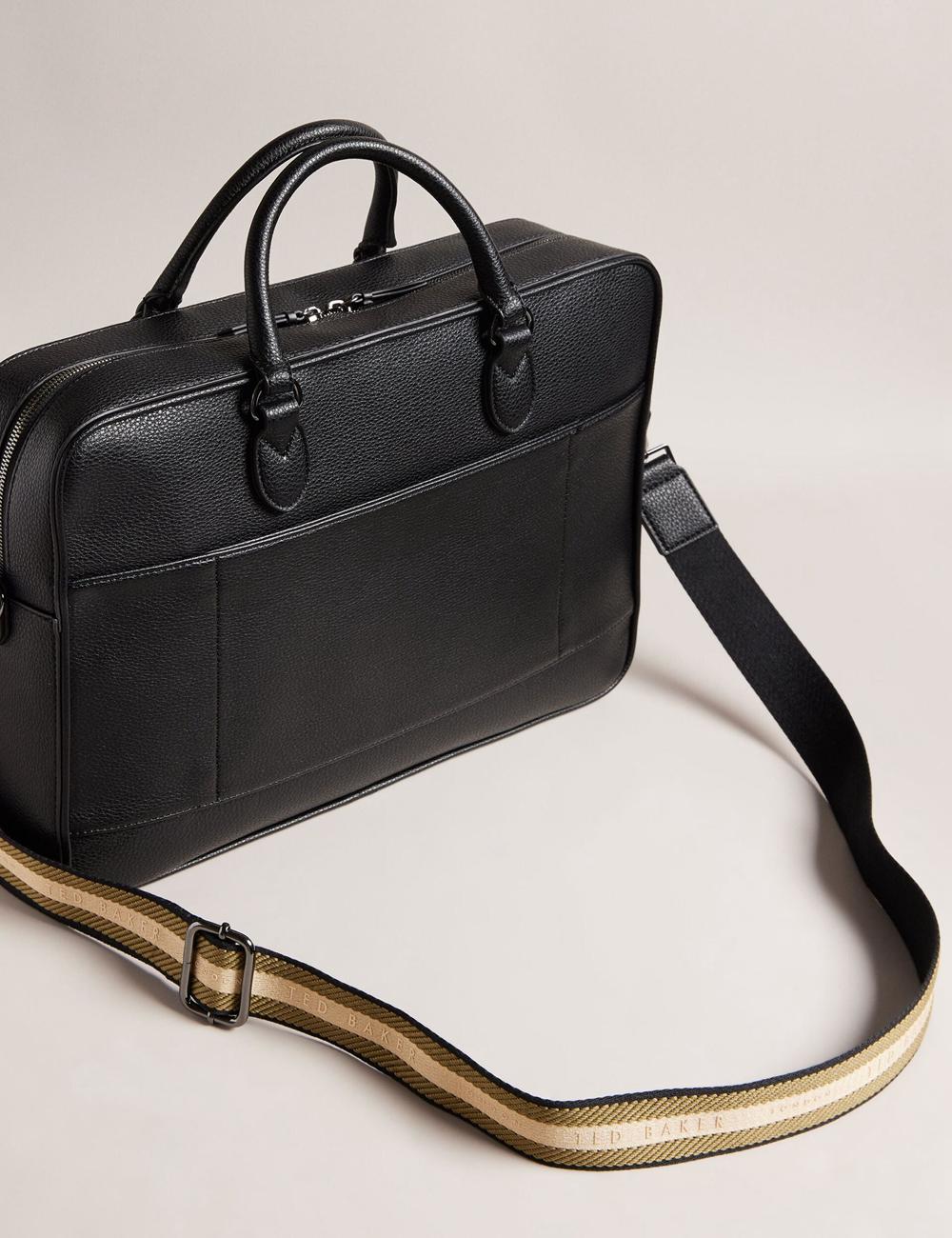 Ted Baker KADEN - Branded Webbing PU Leather Document Schultertasche Herren Schwarz | MYLPW-6801