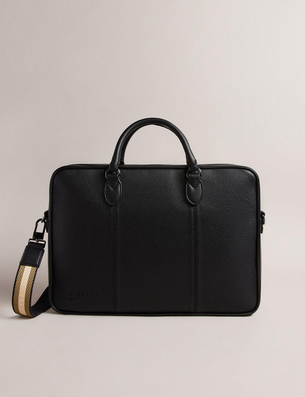 Ted Baker KADEN - Branded Webbing PU Leather Document Schultertasche Herren Schwarz | MYLPW-6801