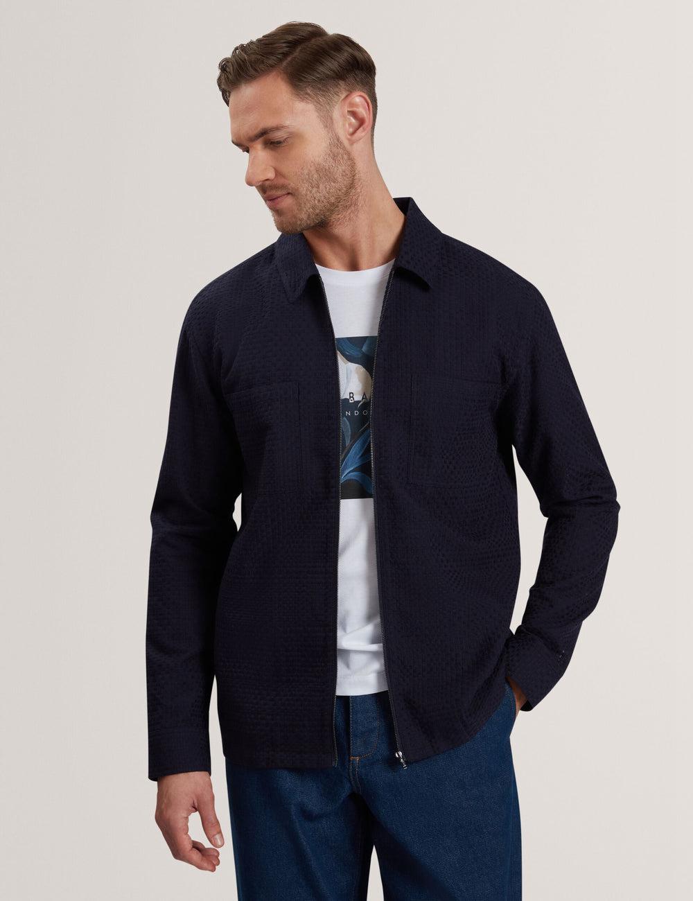 Ted Baker KAILINS - Long Sleeve Zip-Through Cotton Overshirt Überhemd Herren Navy | ICXRA-2183