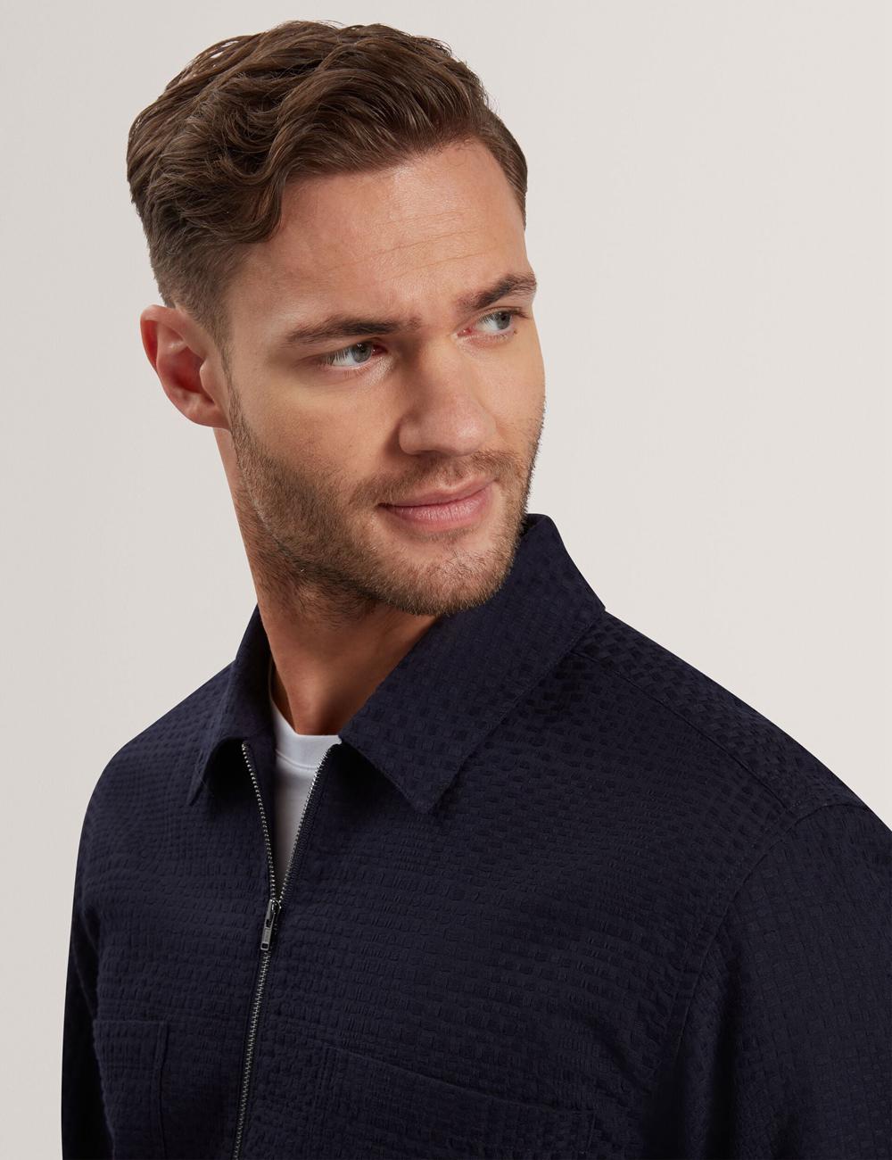 Ted Baker KAILINS - Long Sleeve Zip-Through Cotton Overshirt Überhemd Herren Navy | ICXRA-2183