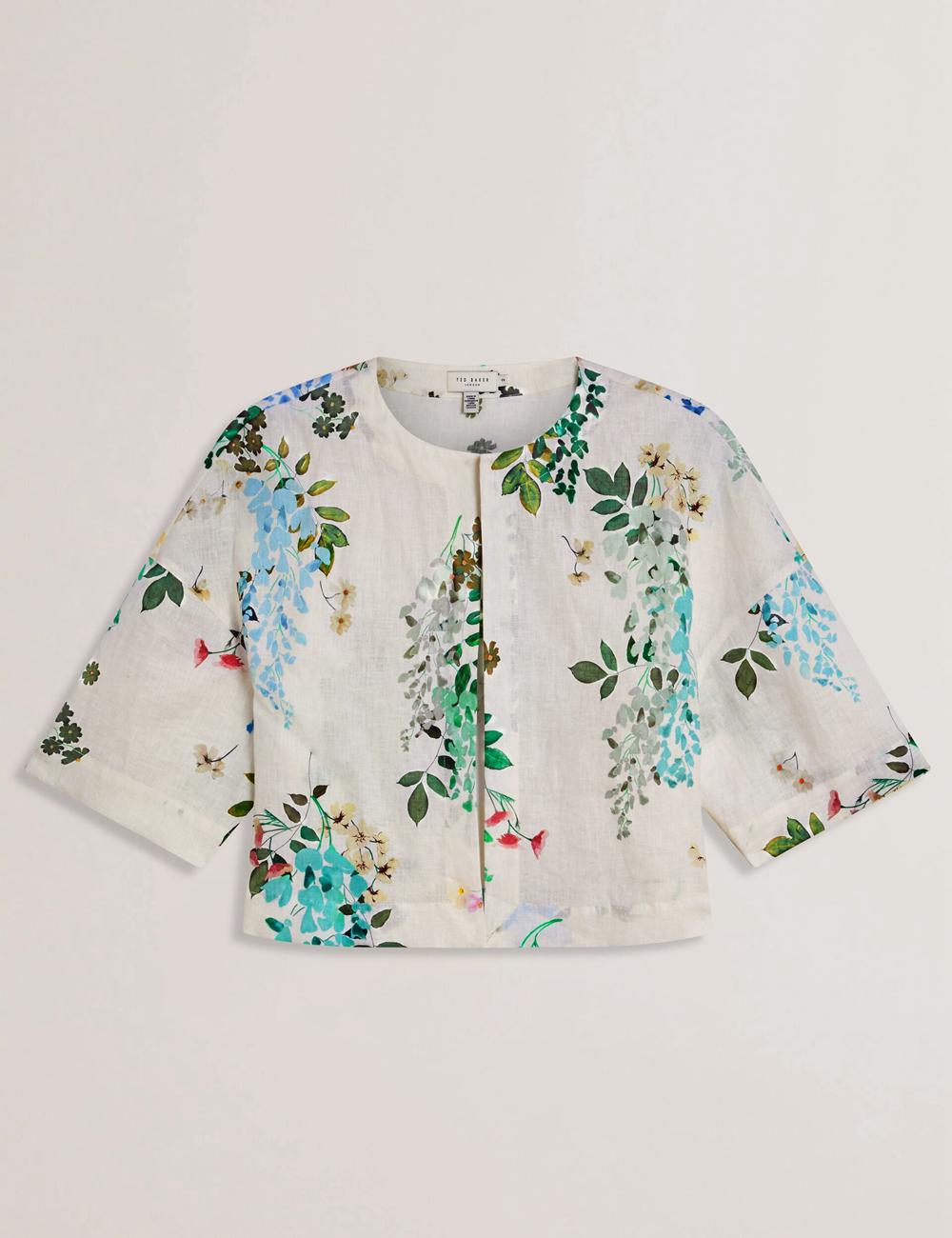 Ted Baker KALNA - Printed Linen Short Sleeve Cropped Shirt Oberteile Damen Weiß | ALWQM-1460