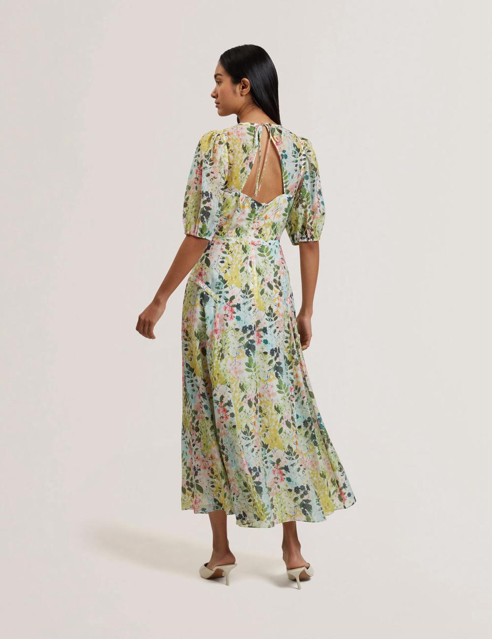Ted Baker KANDEA - Floral Puff Sleeve A-Line Midi-kleid Damen Ivory | UAGYL-7518