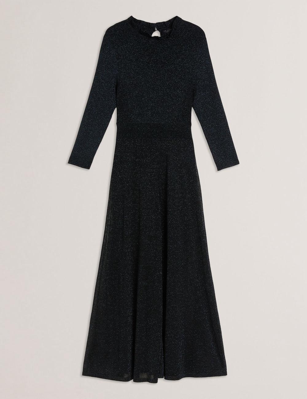 Ted Baker KANNIE - Metallic Knit Flowy Midi-kleid Damen Schwarz | AVGEH-7851