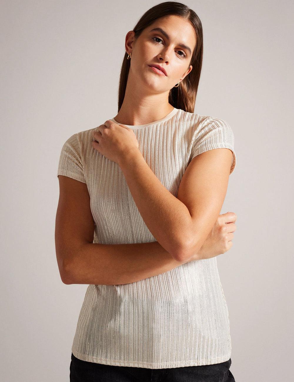 Ted Baker KATRINO - Metallic Short Sleeve Crew Neck Oberteile Damen Gold | FNGCD-4185