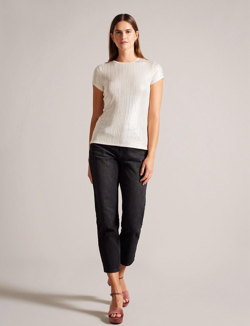 Ted Baker KATRINO - Metallic Short Sleeve Crew Neck Oberteile Damen Gold | FNGCD-4185