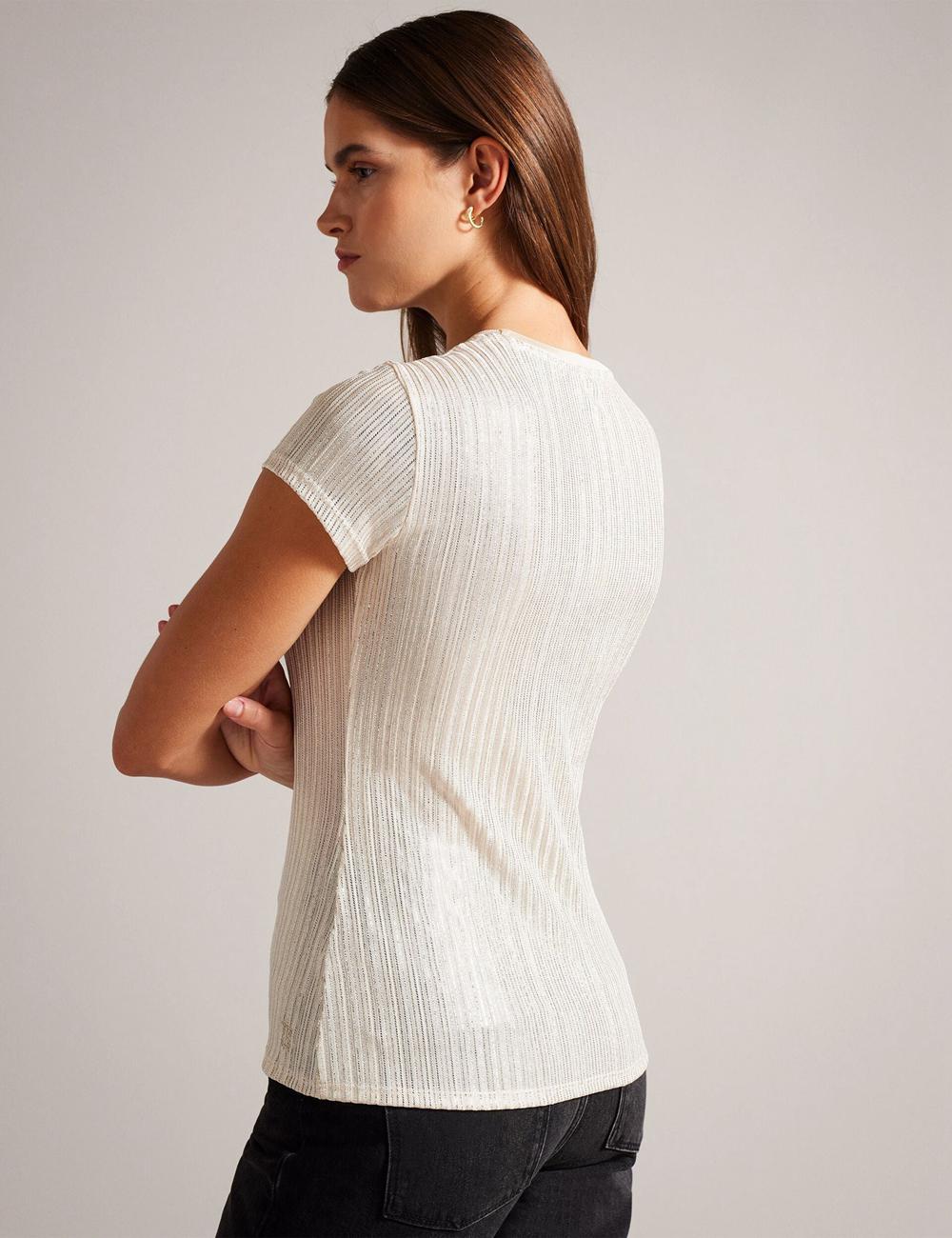 Ted Baker KATRINO - Metallic Short Sleeve Crew Neck Oberteile Damen Gold | FNGCD-4185