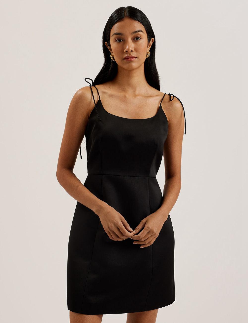 Ted Baker KAVALA - Strap Square Neck Minikleid Damen Schwarz | HEYQM-2803