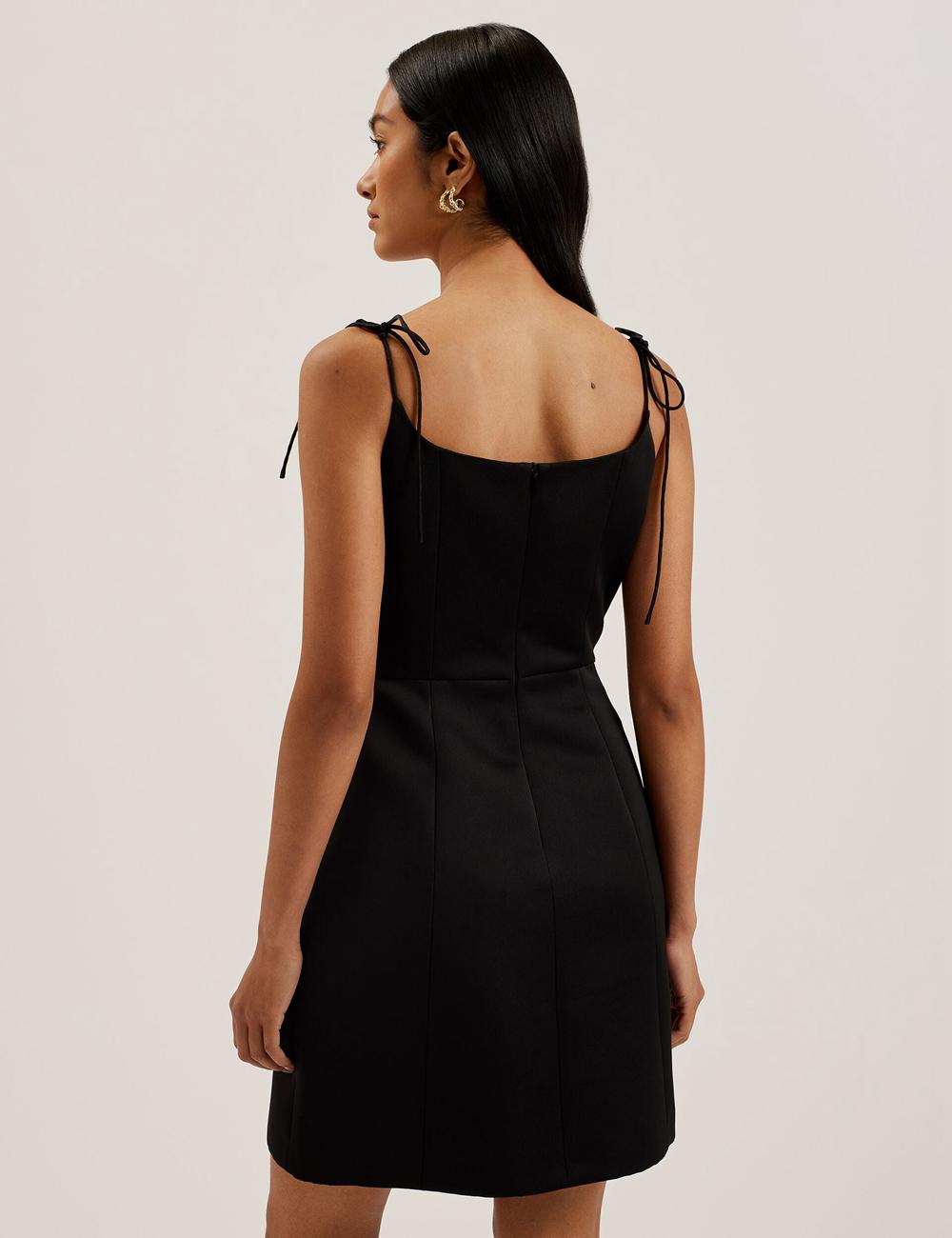 Ted Baker KAVALA - Strap Square Neck Minikleid Damen Schwarz | HEYQM-2803