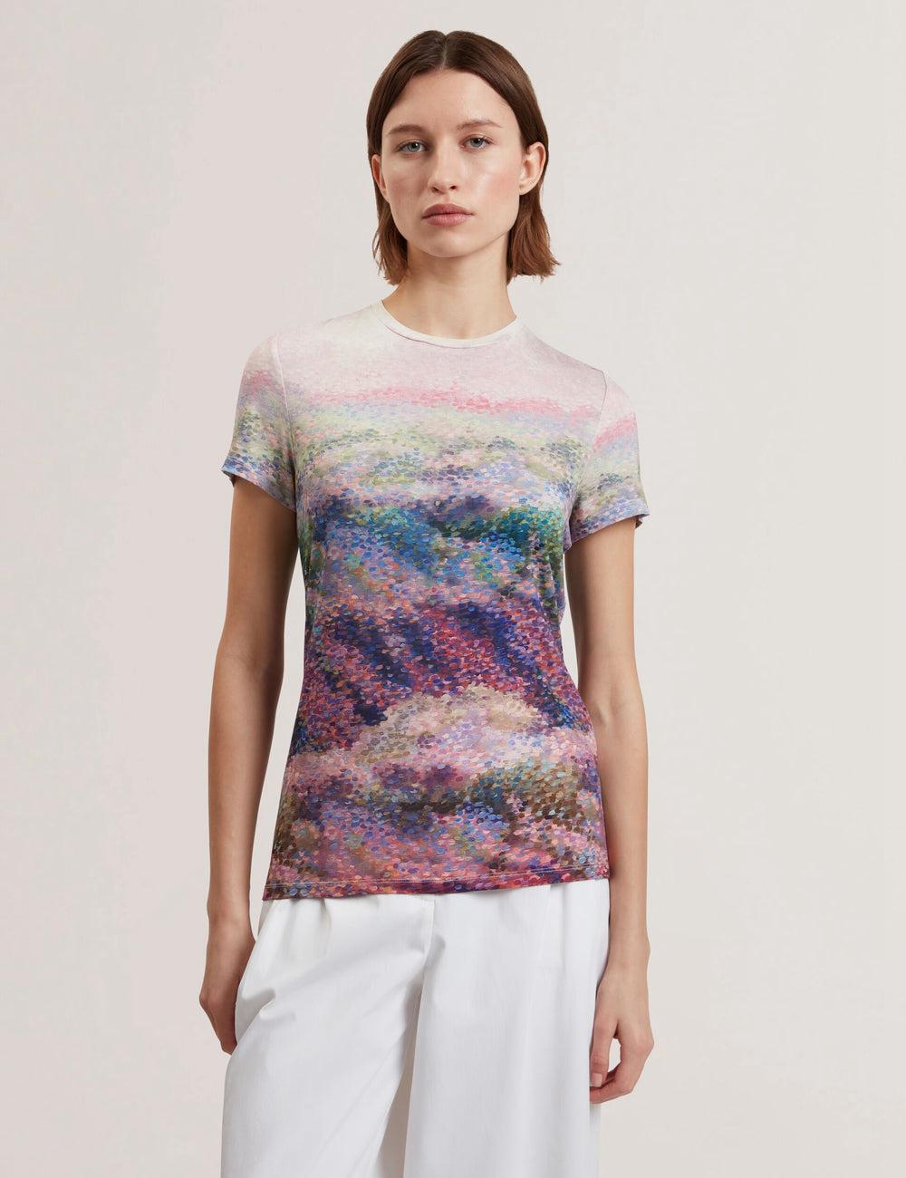 Ted Baker KAYTTE - Painted Print Crew Neck Fitted T-shirts Damen Rosa | WPFSJ-2416
