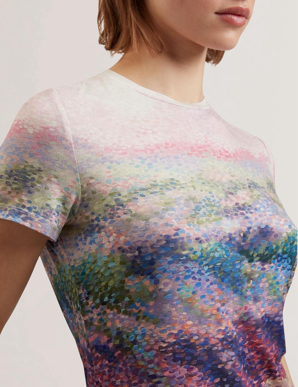 Ted Baker KAYTTE - Painted Print Crew Neck Fitted T-shirts Damen Rosa | WPFSJ-2416