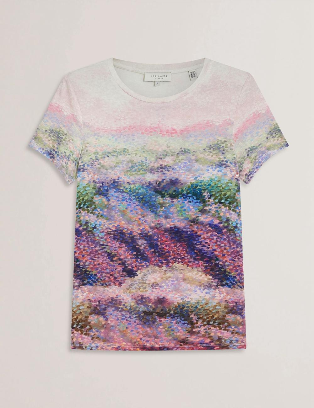 Ted Baker KAYTTE - Painted Print Crew Neck Fitted T-shirts Damen Rosa | WPFSJ-2416