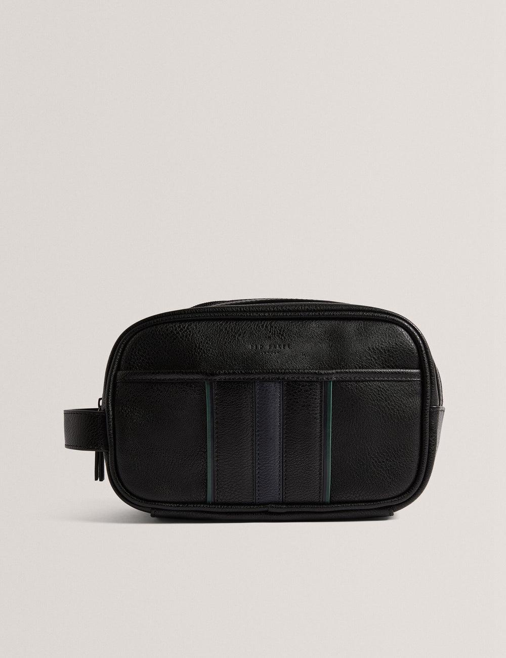 Ted Baker KEILAB - Faux Leather Striped Panel Kulturbeutel Herren Schwarz | BLPAH-4081