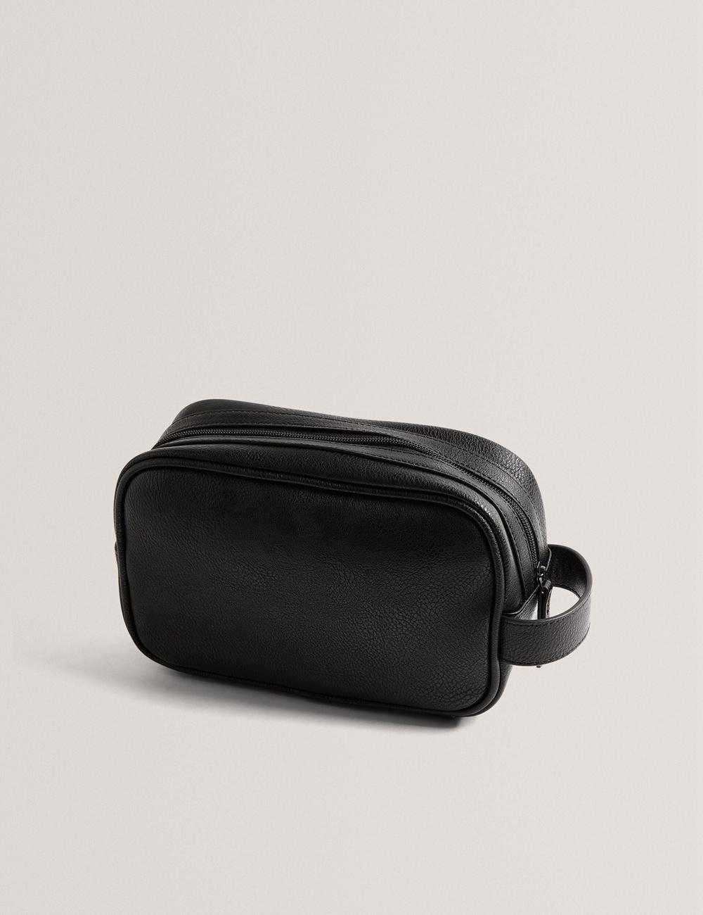 Ted Baker KEILAB - Faux Leather Striped Panel Kulturbeutel Herren Schwarz | BLPAH-4081