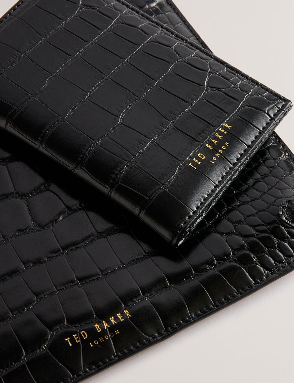 Ted Baker KELLIII - Croc Texture Passport Cover And Travel Pouch Travel Geldbörse Damen Schwarz | MBXQW-1829