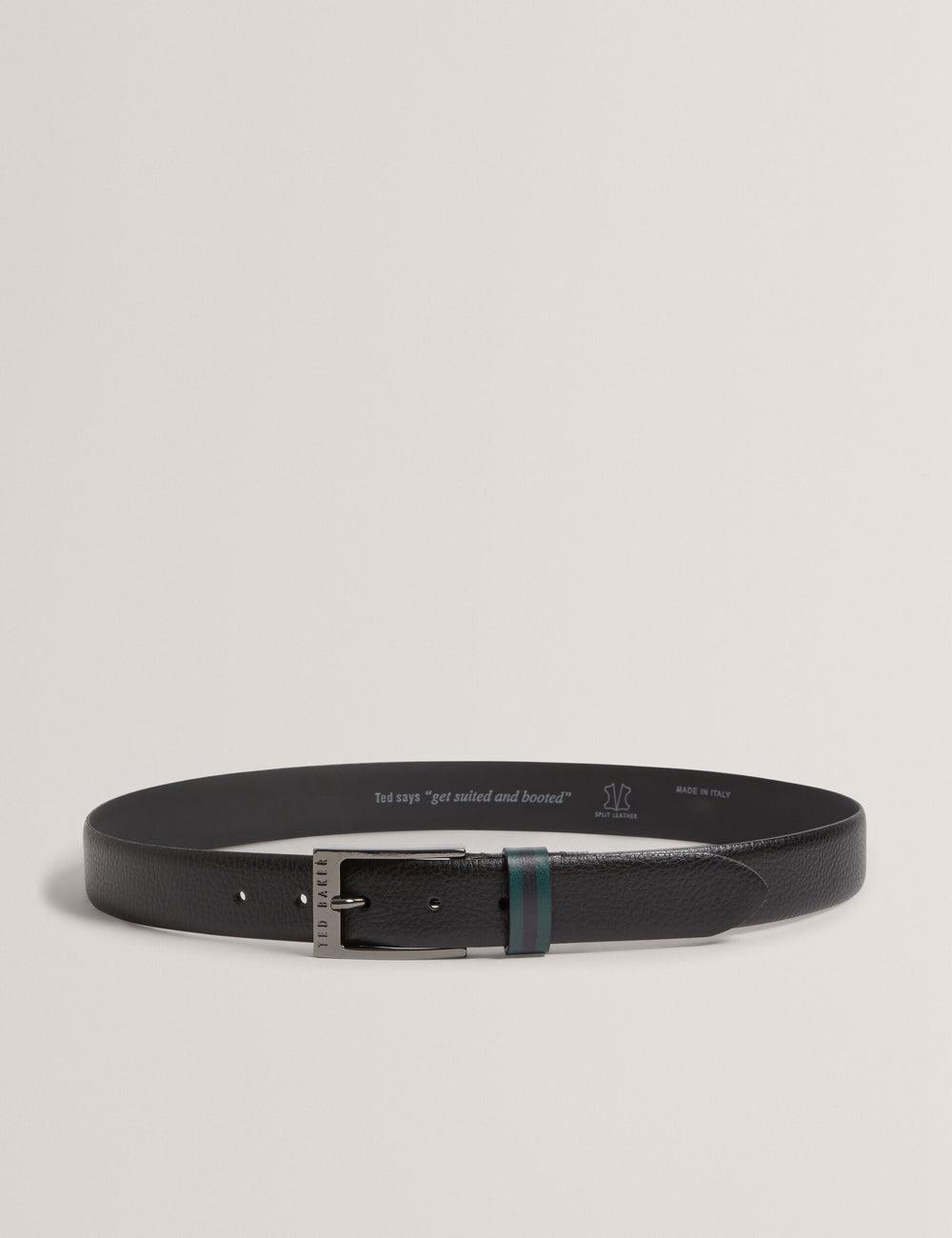 Ted Baker KENDON - Grained Leather With Striped Loop Gürtel Herren Schwarz | YRUOC-3916