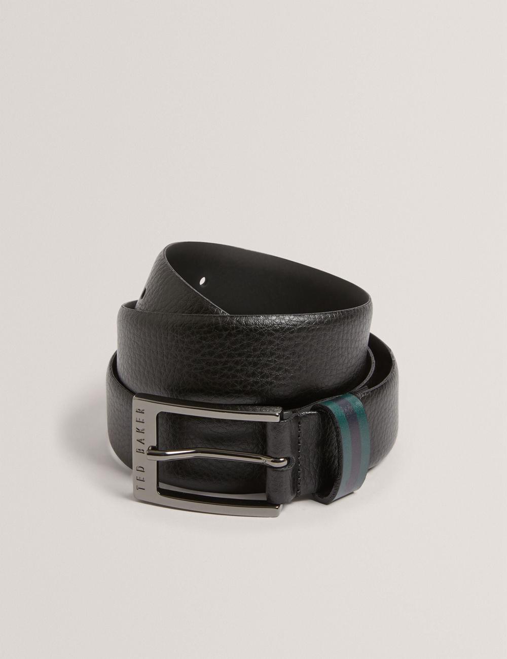Ted Baker KENDON - Grained Leather With Striped Loop Gürtel Herren Schwarz | YRUOC-3916