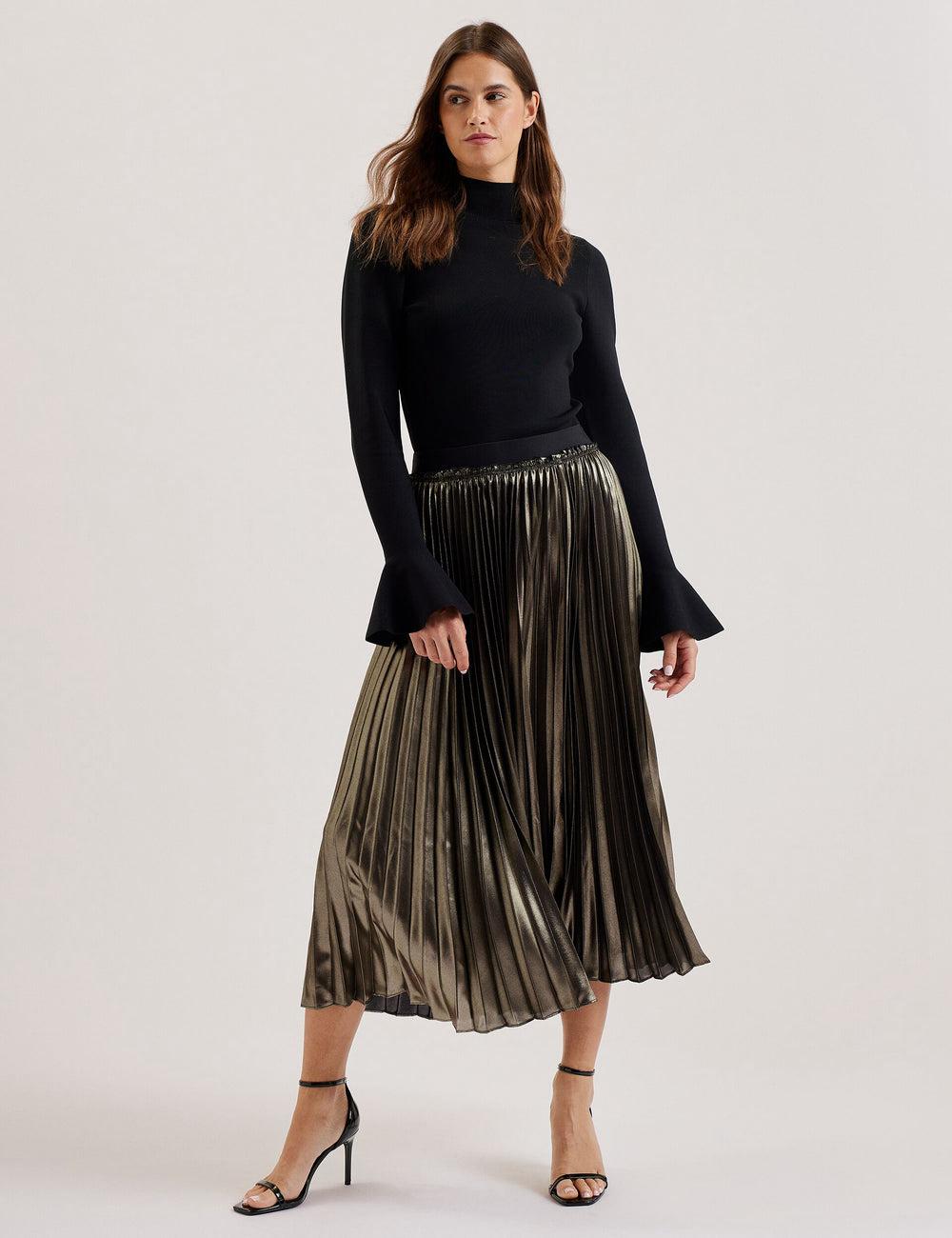 Ted Baker KESE - Metallic Pleated A-Line Röcke Damen Gold | NBVOT-3074