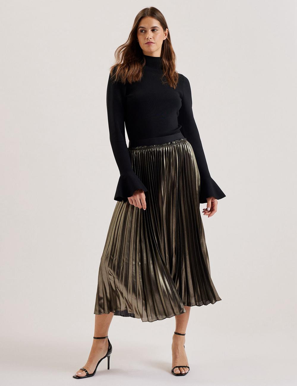 Ted Baker KESE - Metallic Pleated A-Line Röcke Damen Gold | NBVOT-3074