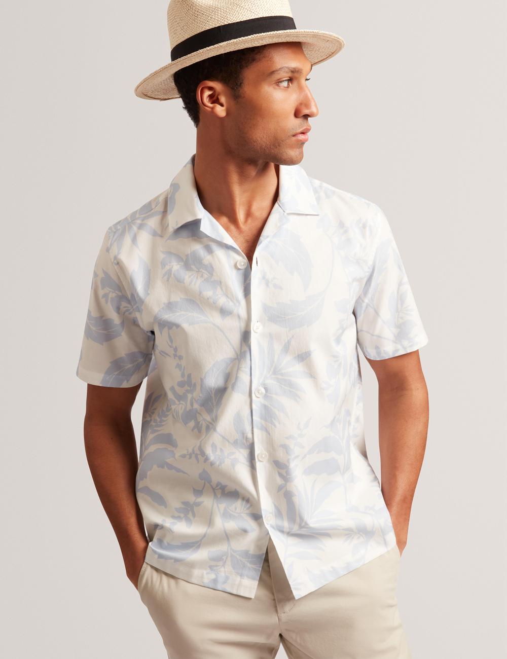 Ted Baker KITS - Short Sleeve Relaxed Floral Print Hemd Herren Blau | TXSQE-9146