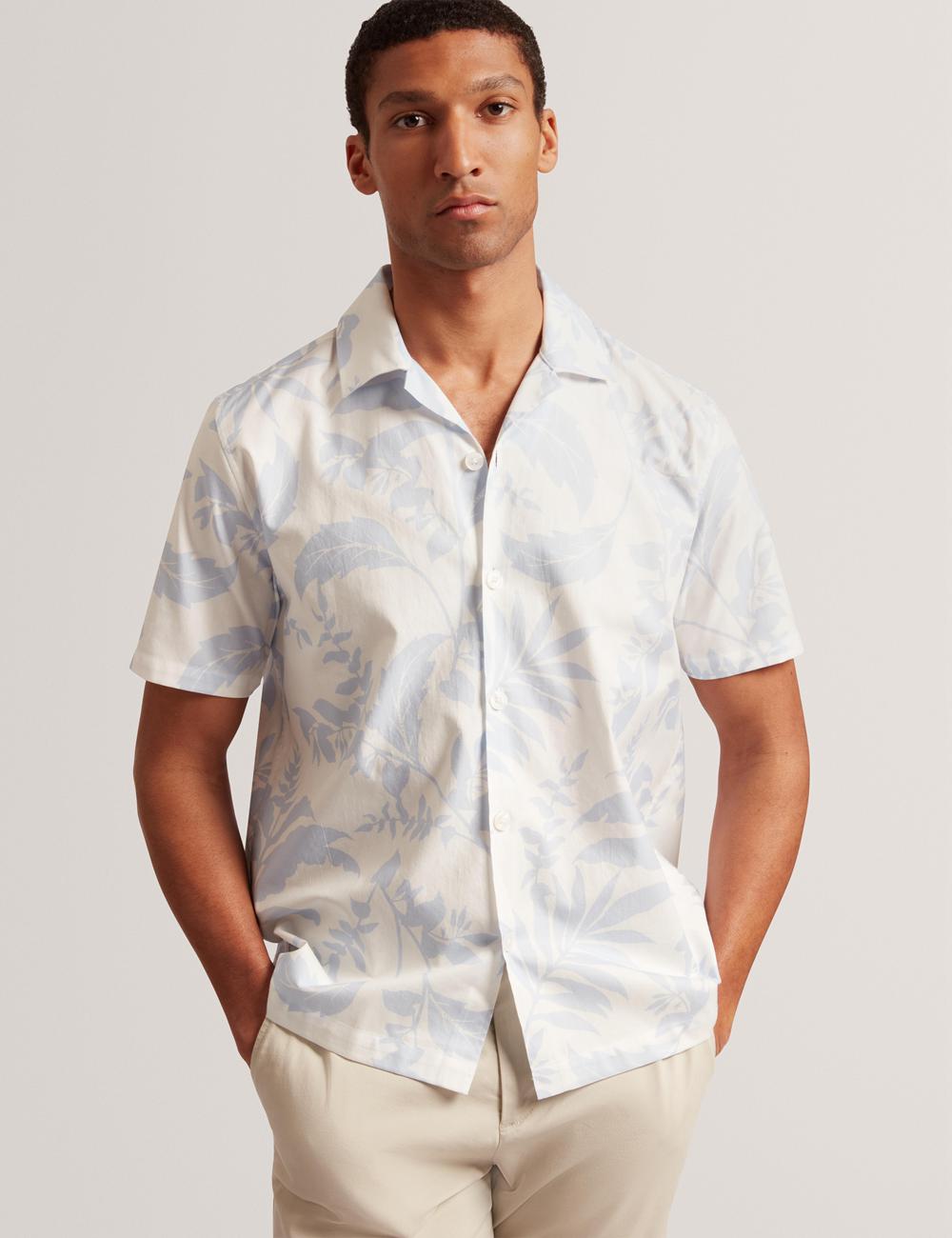 Ted Baker KITS - Short Sleeve Relaxed Floral Print Hemd Herren Blau | TXSQE-9146