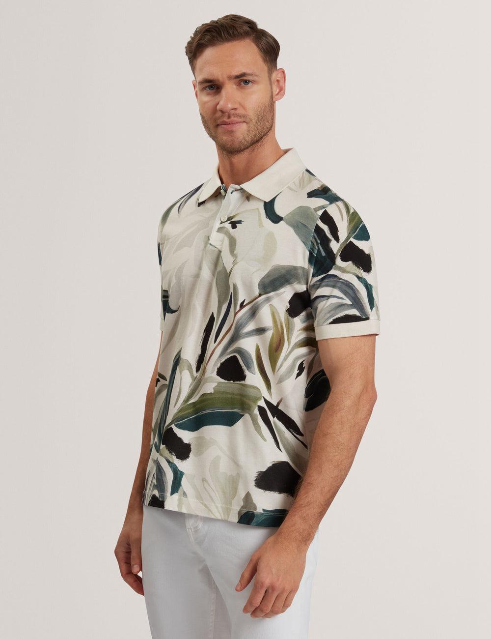 Ted Baker KIVEM - Short Sleeve Cotton Floral Print Polo Shirts Herren Ecru | XFCQL-2451