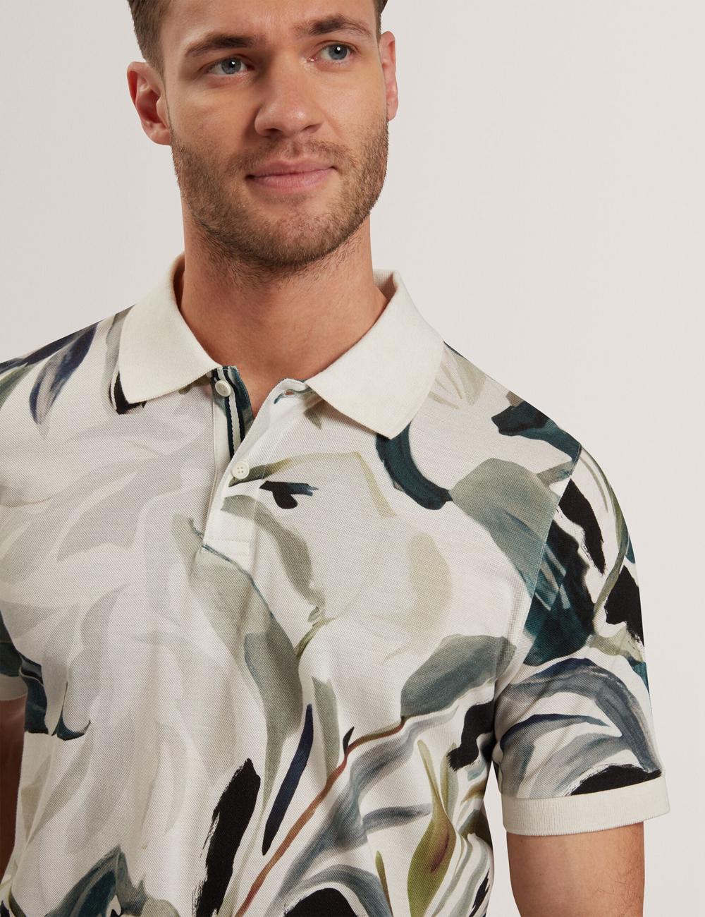 Ted Baker KIVEM - Short Sleeve Cotton Floral Print Polo Shirts Herren Ecru | XFCQL-2451