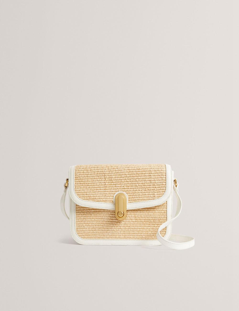 Ted Baker KKASSIA - Faux Raffia Twist Lock Crossbody Satchel Schulranzen Damen Ecru | CNBKZ-6274
